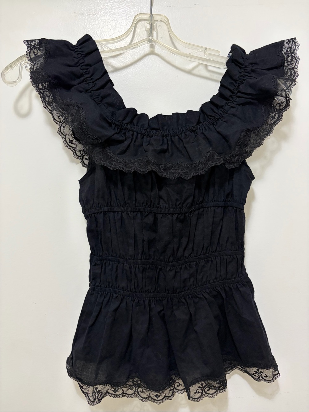 Betsey Johnson Vintage Y2K Black Lace Off Shoulder Ruched Top Sz 2 NWT Rare - Picture 3 of 8